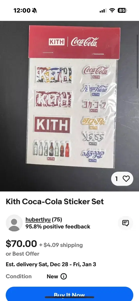 Kith x Coca cola 키스 코카콜라 콜라보 스티커